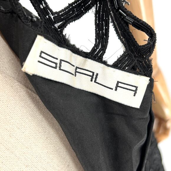 Vintage Y2K Scala Black Beaded Open Back Lattice Evening Gown - Picture 8 of 11